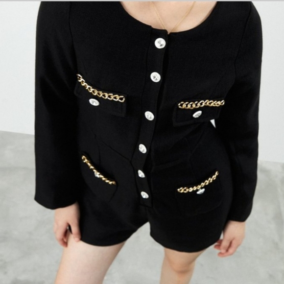 Romper,Pomelo Long Sleeves black -with golden chain and diamond buttons xxs - Picture 2 of 5